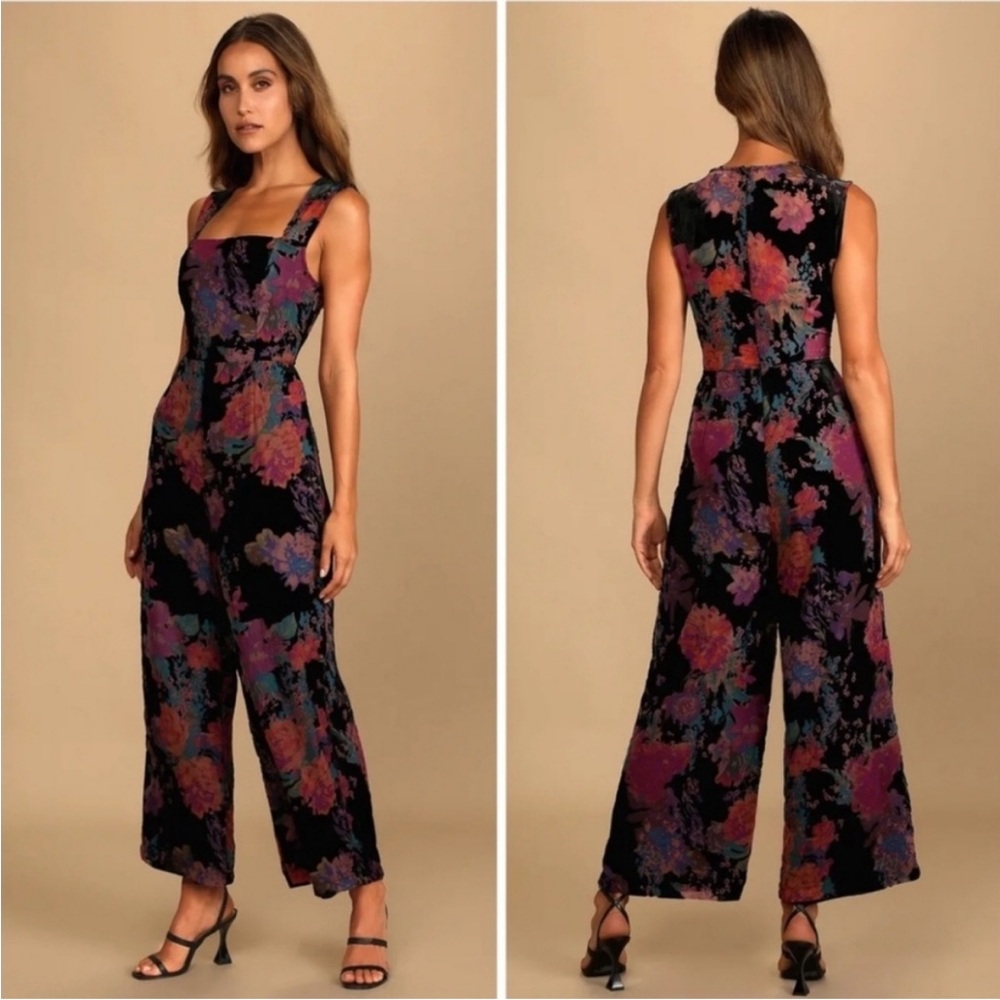 Lulu's Black and Purple Floral Jumpsuit